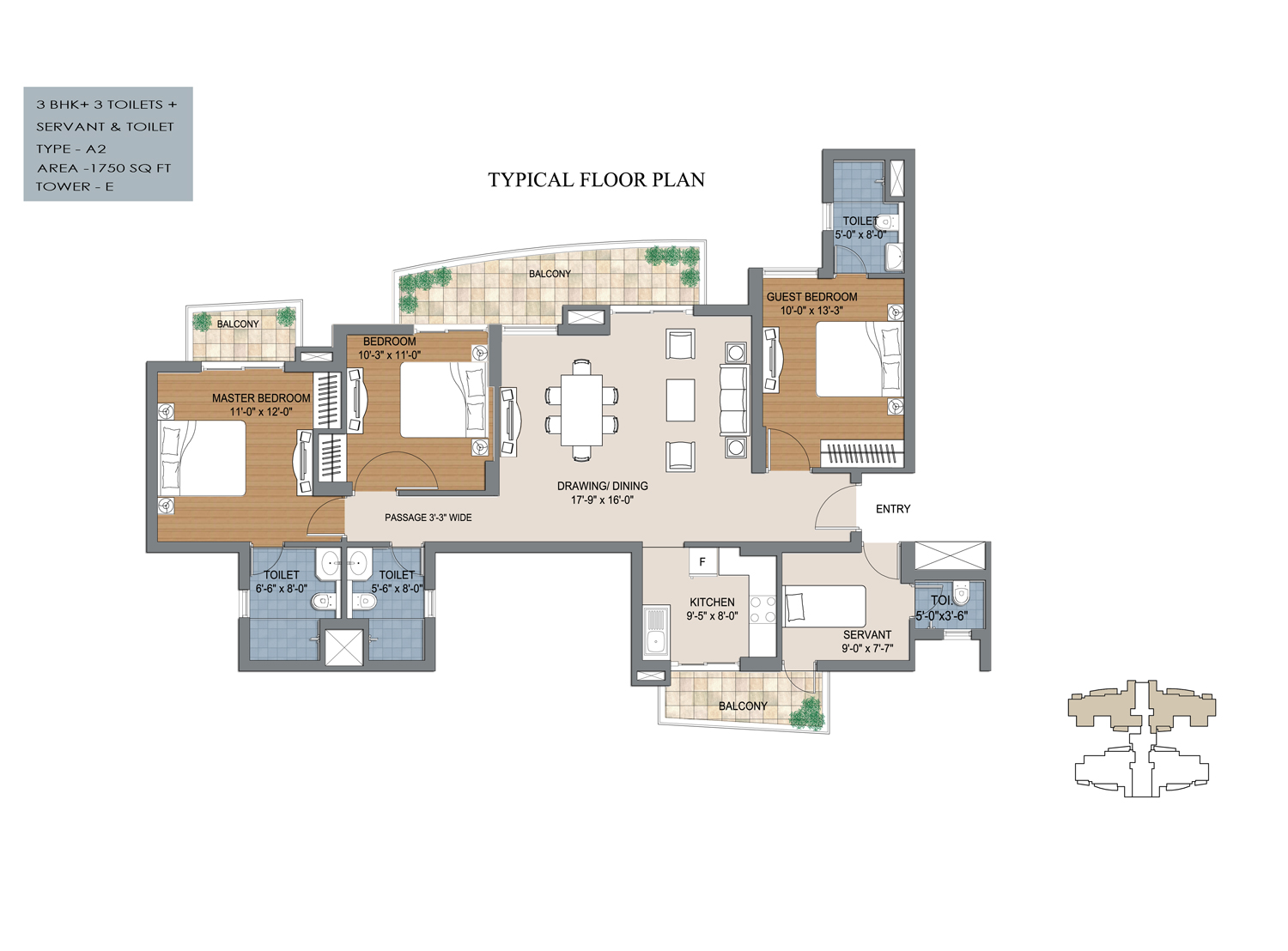 3 bhk floor plan of bptp the resort with 1875 sq feet