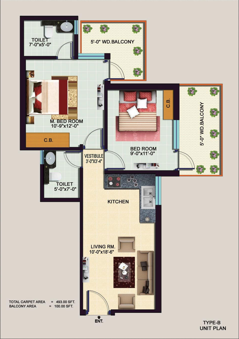 era divine 2 bhk floor plan in 1005 sq. feets