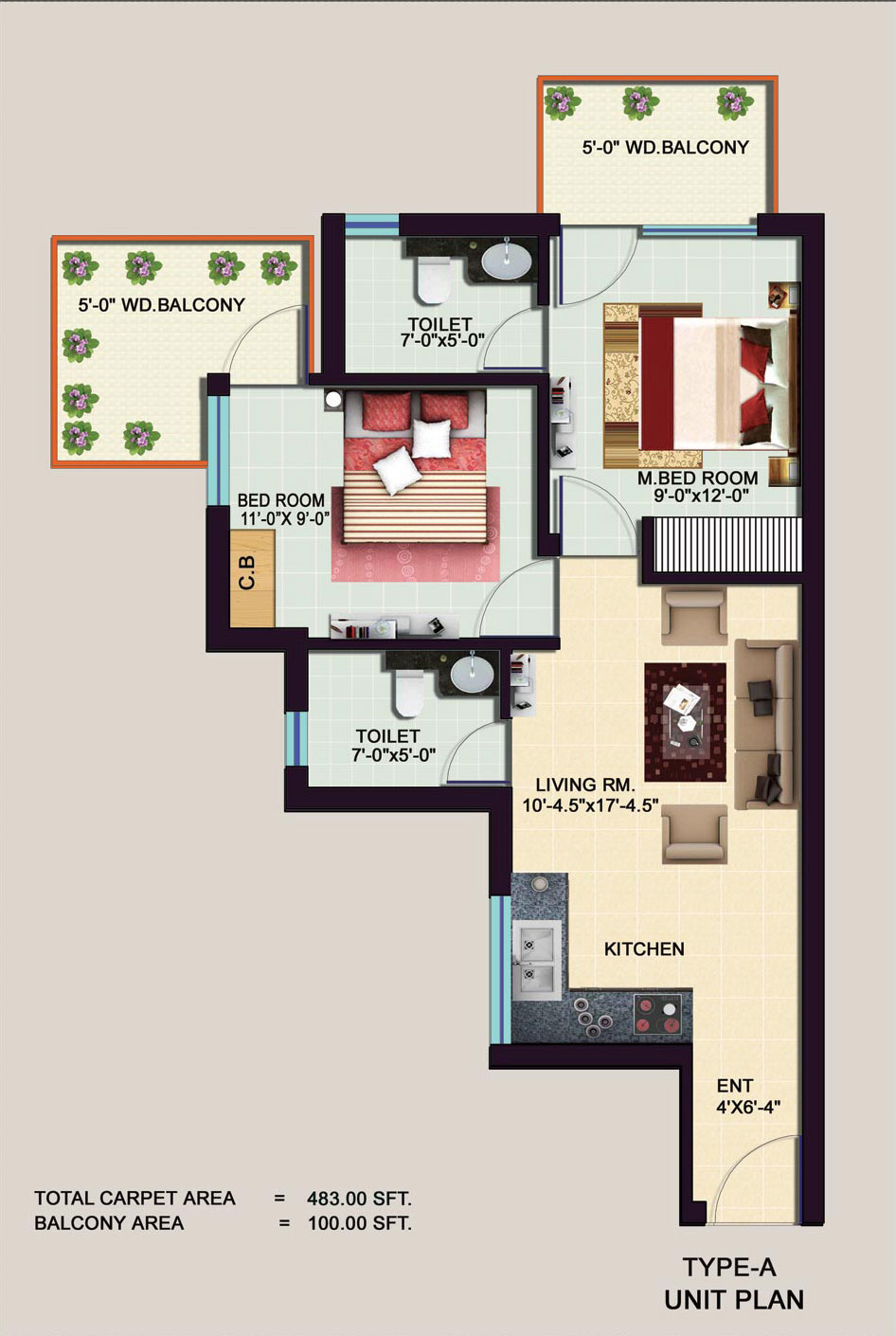 era divine court 2 bhk with study floor plan in 1305 sq. feets