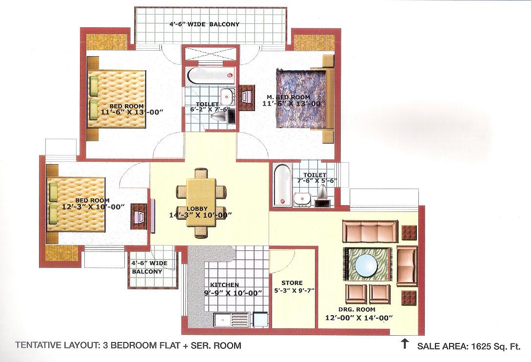 era divene court 3 bhk floor plan in 1625 sq. ft.
