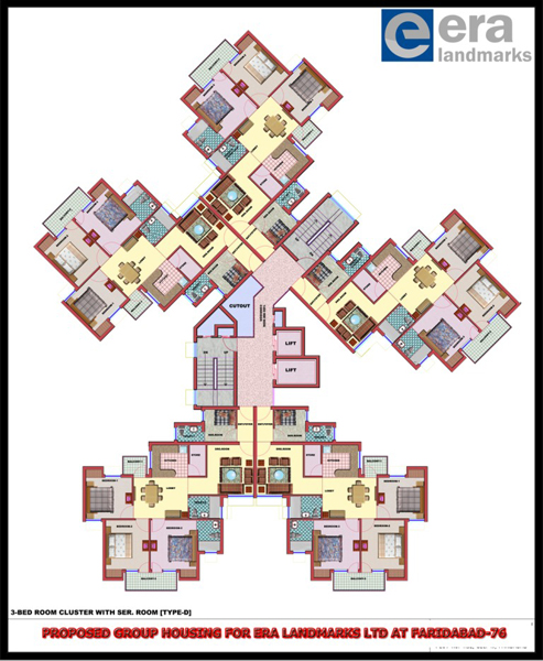 era divine court 3bhk + sr clustor floor plan