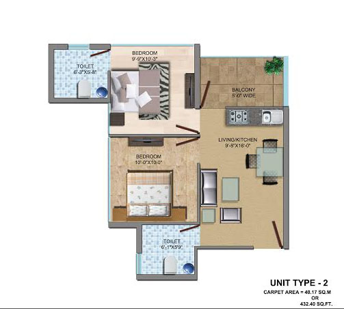 era divine 2 bhk floor plan in 1005 sq. feets