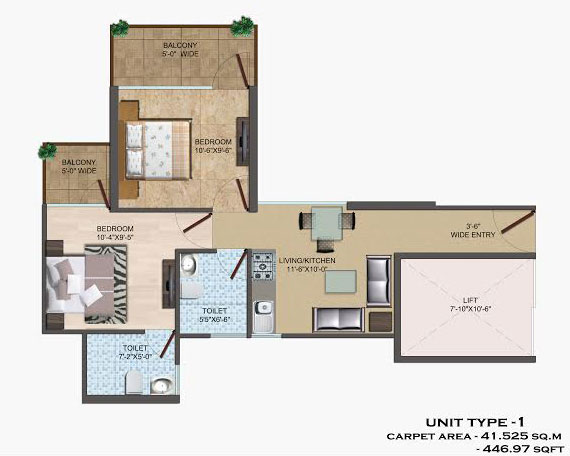 era divine court 2 bhk with study floor plan in 1305 sq. feets